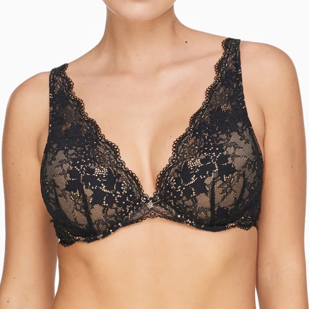 Third Love Lace Contour Plunge Bra in Black size 40C
